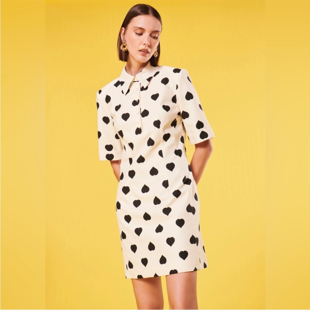 Tara Jarmon Women’s Robin Ecru with Black Polka Hearts Dress - Size 42